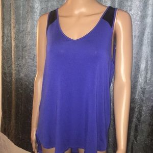 Blue tank with pleather detail on straps